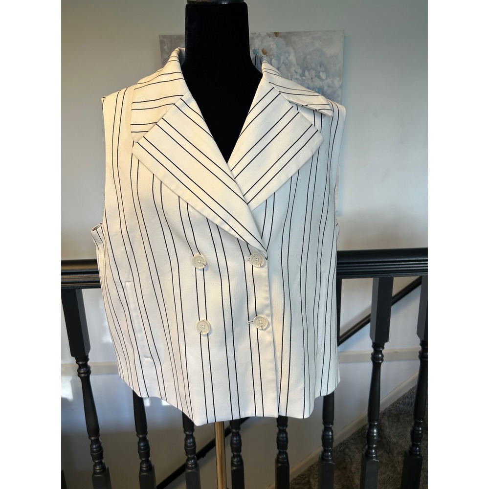 White House‎ Black Market Pinstripe Double Breasted Vest White Black Size 16
